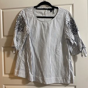 Donna Karan White and Blue Pinstripe Blouse Size XL